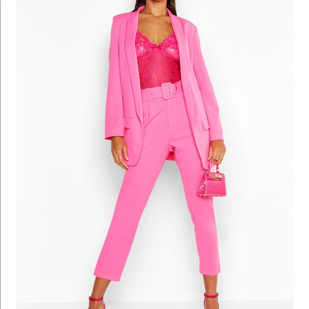 boohoo Hot Pink Suit with Belt